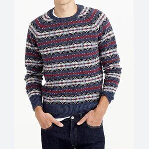 J. Crew Men's 100% Lamb's Wool Fair Isle Ski Apres Crew Neck Sweater Size XL